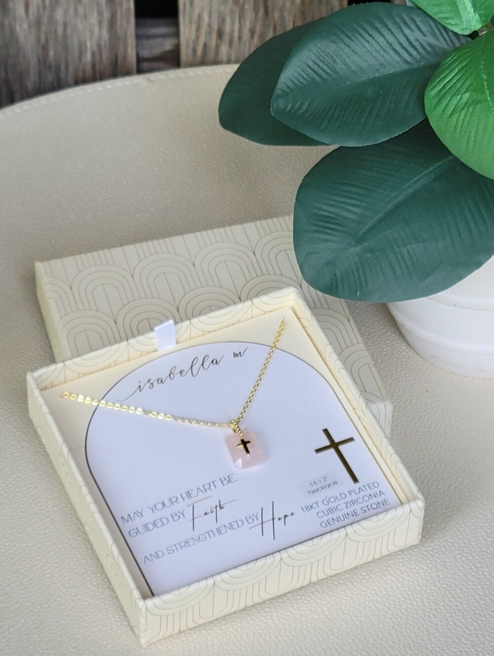 Isabella M 18K Gold-Plated Genuine Pink Stone Cross Pendant Necklace